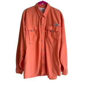 COLUMBIA Light Orange PFG Bahama II Long Sleeve Mens Fishing Shirt, L